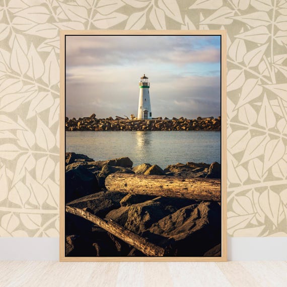 Fine Art Lighthouse Print- Framed Coastal Print of Santa Cruz Walton Lighthouse for Nautical Beach House Decor