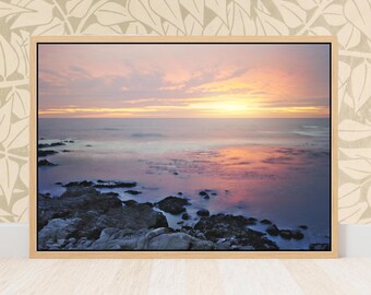 California Coastal Sunset Print- Monterey Bay Rocky Coast Fine Art Photography Gift for Beach Home