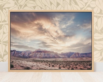 Red Rock Nevada Sunset Print - Bridge Mountain Desert Landscape Rustic Boho Art Print, Southwest Home Wall Art Decor, Fine Art Photography