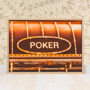 Las Vegas Poker Sign Canvas Wall Art - Modern Mid Century Neon Sign Print - Vintage Retro Wall Decor Gift, Bar Room or Game Room Decor