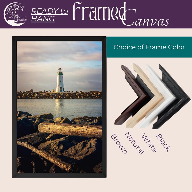 a picture of a light house with the caption choice of frame color