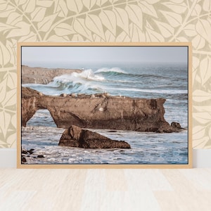 Fine Art Surf Print - Surfer and Surfboard, Steamer Lane Santa Cruz Waves, Monterey Bay California Ocean Beach House Framed Photo Wall Decor
