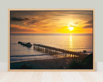 Santa Cruz Sunset Canvas Wall Art - Aptos Seacliff Beach California Coast Fine Art Photography Print - Rustic Boho Coastal Wall Decor Gift