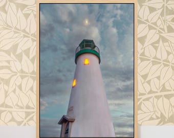 Santa Cruz Lighthouse Canvas Wall Art -   Moody California Coast Fine Art Photography, Rustic Coastal Nautical Home Wall Decor Gift