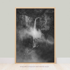 Fine Art Yosemite Bridal Veil Falls Print- Serene Nature Photography, California National Park Waterfall, Black and White Wall Decor