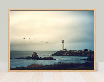 Lighthouse Canvas Fine Art Print- Pigeon Point Pescadero California Coast, Rustic Nautical Coastal Decor Wall Art, Seascape Photography
