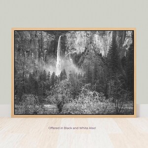 Fine Art Yosemite Falls Autumn Print- Serene Nature Photography, California Bridalveil Falls for Rustic Black and White Wall Decor