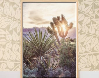 Red Rock Canyon Joshua Tree Canvas Wall Art - Nevada Desert Sun Print - Rustic Southwest Home Wall Decor Gift
