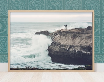 Steamer Lane Santa Cruz Surfer Print - Waves, Surf and Surfboard Wall Art - California Coast Beach House Wall Decor Gift, Canvas or Paper