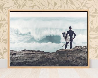 Steamer Lane Santa Cruz Surf Print - Waves, Surfer and Surfboard Wall Art - California Coast Beach House Wall Decor Gift, Canvas or Paper