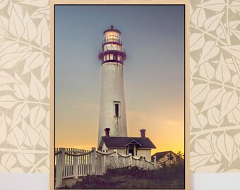 Pigeon Point Lighthouse Sunset Canvas Print, California Pacific West Coast, Nautical Coastal Home Decor Wall Art Gift, Fine Art Photography