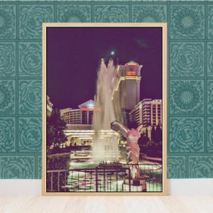 Las Vegas Caesars Palace Canvas Wall Art - Winged Victory Statue & Fountains Modern Mid Century Print - Vintage Retro Wall Decor Gift