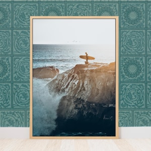 Steamer Lane Santa Cruz Surf Canvas Print - Surfer and Surfboard Wall Art - California Coast Beach House Wall Decor Gift