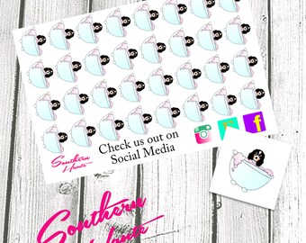 Planner Stickers Tri-Color King Cavalier Spaniel Dog Bath Stickers for Erin Condren, Plum Paper, Filofax, and Kate Spade Planners