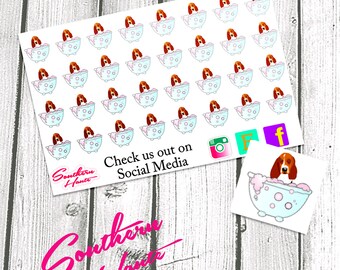 Basset Hound Grooming Bathing Planner Stickers Perfect for Erin Condren, Filofax, and Plum Paper Planners