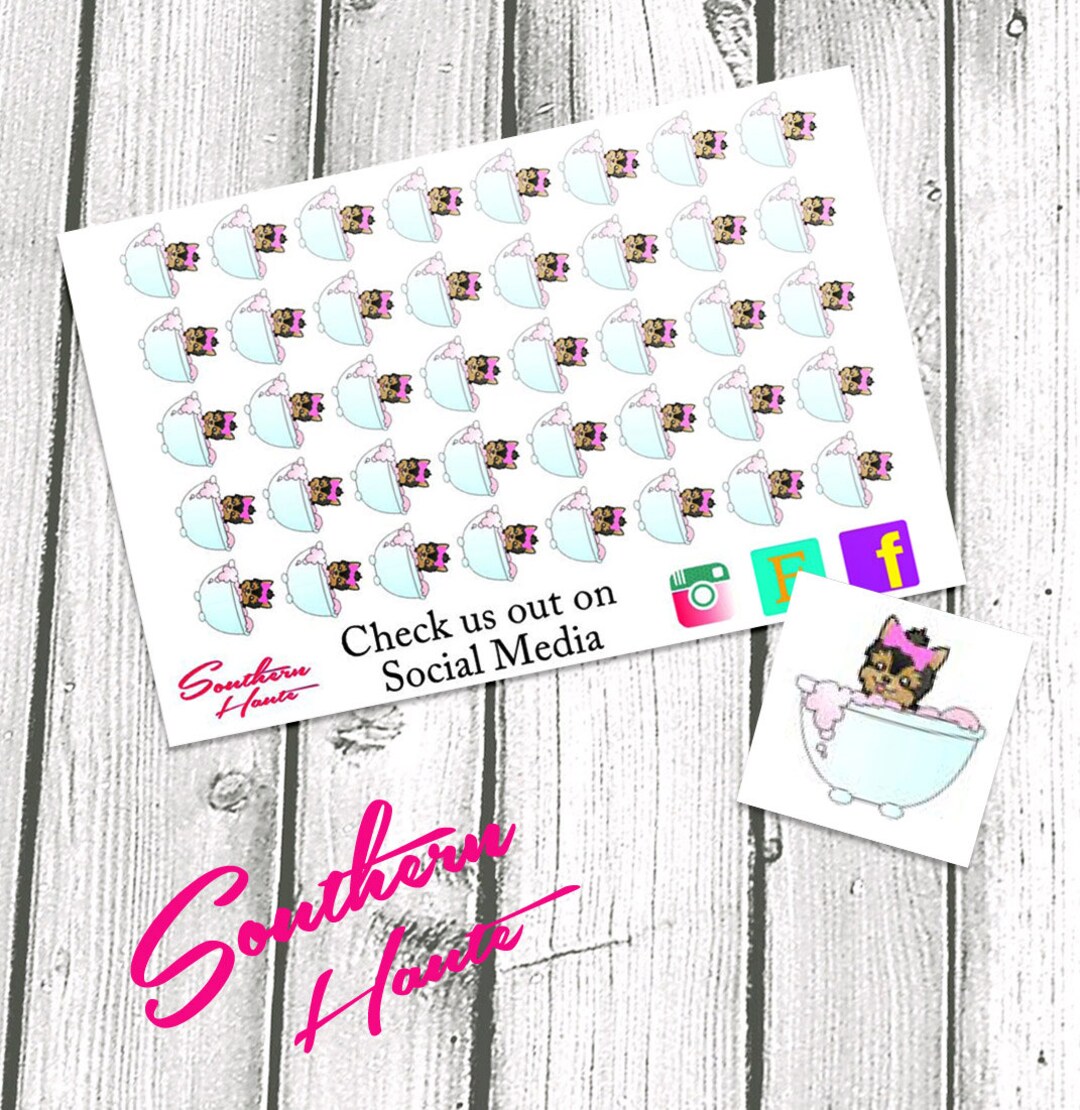 Planner Stickers Yorkie Dog Bath Stickers for Erin Condren, Plum Paper ...