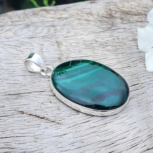 Huge Natural Malachite Pendant , Handmade Silver Pendant , Oval Malachite 925 Sterling Silver Pendant ,Taurus Birthstone, Gift For Her