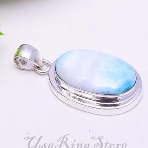 Larimar Pendant Necklace Sterling Silver • Oval Blue Larimar Jewelry • Handmade Boho Gift for Her • Caribbean Gemstone Necklace Women
