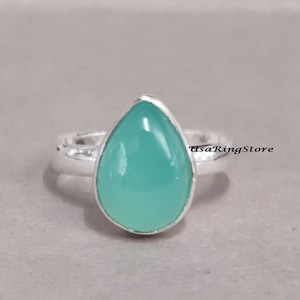 Natural Aqua Chalcedony Ring, 925 Sterling Silver Ring, Geniune Chalcedony Ring, March Birthstone Ring, Blue Gemstone Ring, Gift For Her