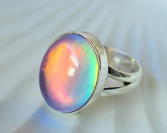 Aurora Opal Sterling Silver Ring - October Birthstone