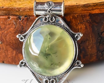 Prehnite Pendant: Sterling Silver Green Gemstone Necklace