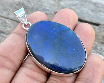 Natural Blue Fire Labradorite Gemstone Handmade 925 Sterling Silver Pendant, Blue Fire Labradorite Jewelry Pendant Gift For Mother