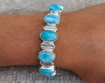 Blue Larimar Gemstone Bracelet, 925 Sterling Silver Jewelry, Designer  Bracelet, Adjustable Bracelet, Handmade Bracelet, Gift For Women