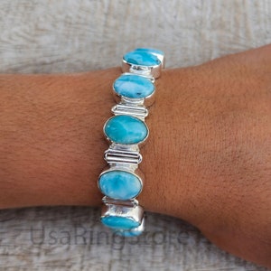 Blue Larimar Gemstone Bracelet, 925 Sterling Silver Jewelry, Designer  Bracelet, Adjustable Bracelet, Handmade Bracelet, Gift For Women