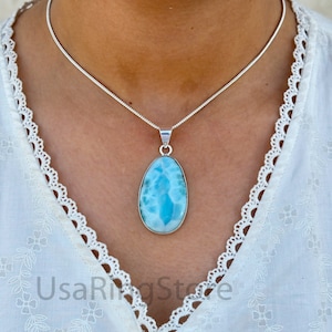 Blauer Larimar Anhänger 925 Sterling Silber Anhänger Larimar Edelstein Anhänger Schmuck Handmade Anhänger Larimar Schmuck Geschenk für ihre Mutter