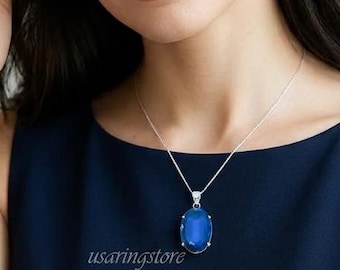 925 Sterling Silver Blue Topaz Pendant, Handmade Neckless