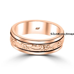 Flower Spinner Ring, Rose Gold Plated Ring, 925 Sterling Silver Ring, Handmade Ring, Meditation Ring, Thumb Ring, Promise Ring,Gift For Her