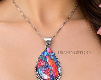 Pear Oyster Copper Turquoise Gemstone Pendant 925 Sterling Silver Wedding Jewelry