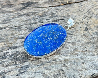 Handmade Oval Lapis Lazuli Pendant: 925 Sterling Silver