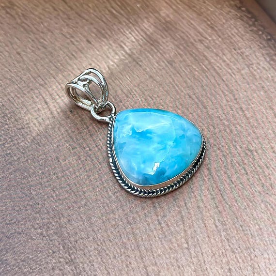 Larimar Ring Blue Atlantis Stone Pear Shape Sterling Silver Larimar Ring Blue Atlantis Stone Pear Shape Sterling Silver