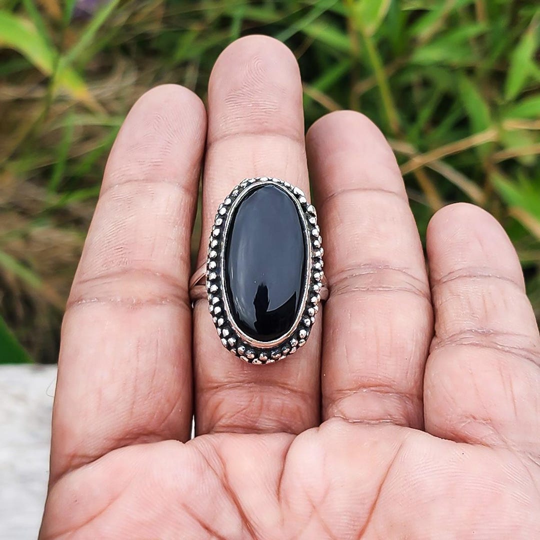 Black Onyx Gemstone Ring: 925 Sterling Silver Oval Band - Etsy