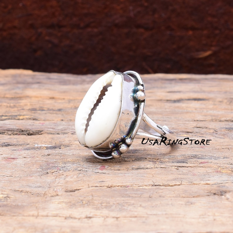 Handmade Ring Boho Ring 925 Sterling Silver Ring Statement Ring Gift For Her Cowrie Ring Shell Ring Natural Shell Ring