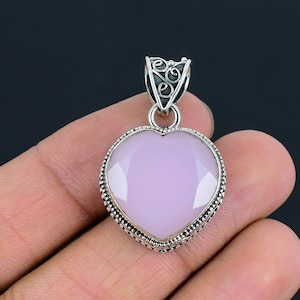 Handgemaakte harthanger rozenkwarts: 925 sterlingzilveren edelsteensieraden