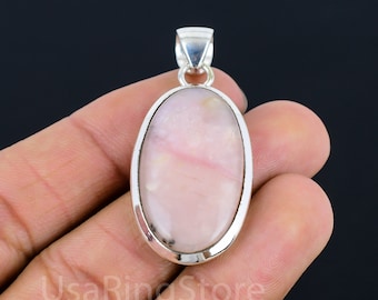 Handmade Oval Pink Peruvian Opal Pendant: 925 Sterling Silver Jewelry
