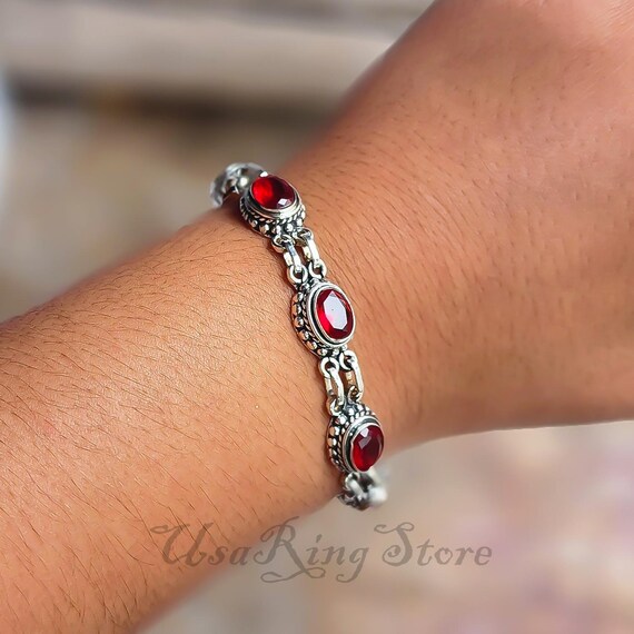 Handmade Red Garnet Bracelet: 925 Sterling Silver Cuff Jewelry - Etsy