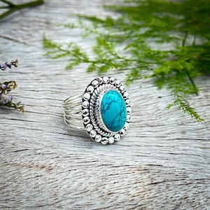 Santa Rosa Turquoise Ring: Sterling Silver Split Band Statement Jewelry