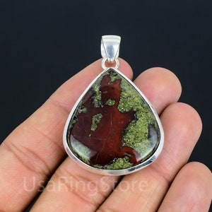 Drachenblut Jaspis Anhänger 925 Sterling Silber Anhänger Drachen Jaspis Edelstein Anhänger Handmade Schmuck Blut Jaspis Geschenk für Sie