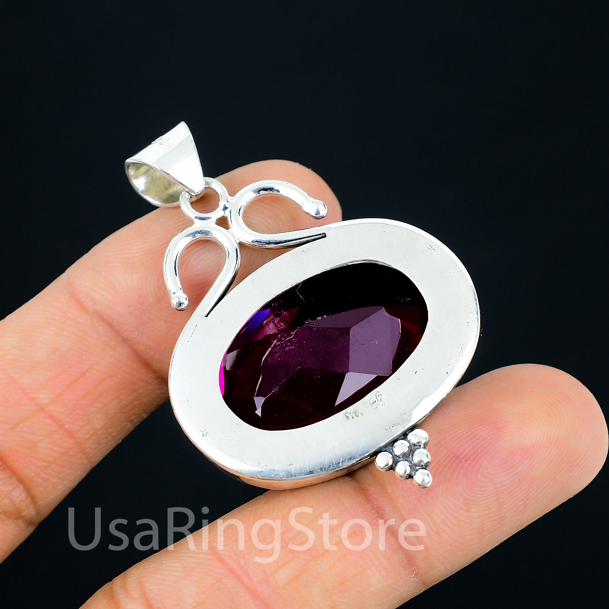 Pendentif Argent 925 – Rubellite Rose – Fait Main – Inde – Neuf