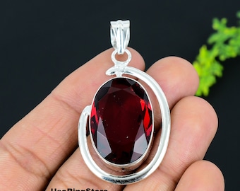 Handmade Red Garnet Pendant: 925 Sterling Silver Gemstone