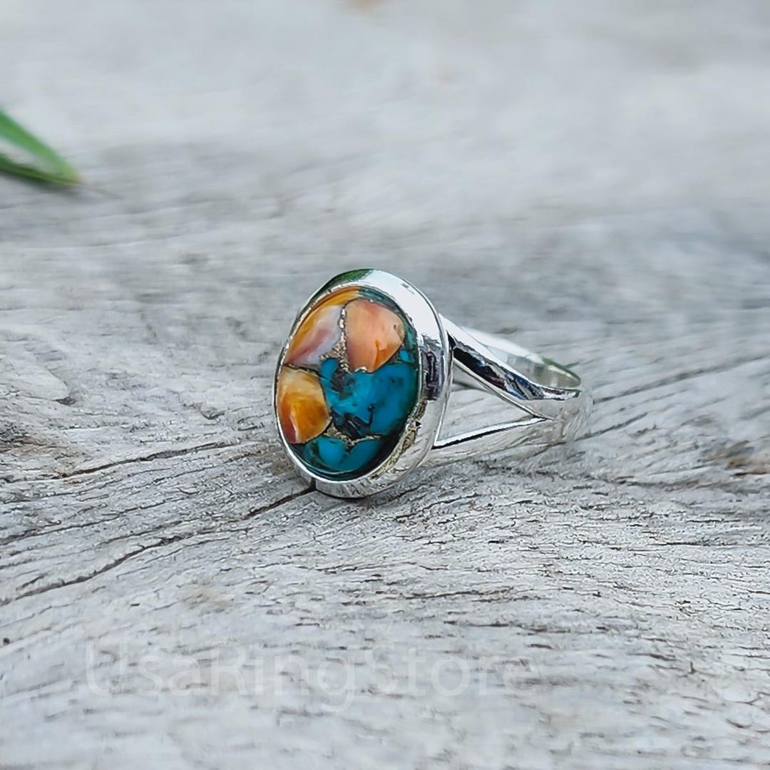 アクセサリー Turquoise SpinyOysterShell silver ring Spiny Oyster Copper Turquoise Ring: 925 Sterling Silver Statement