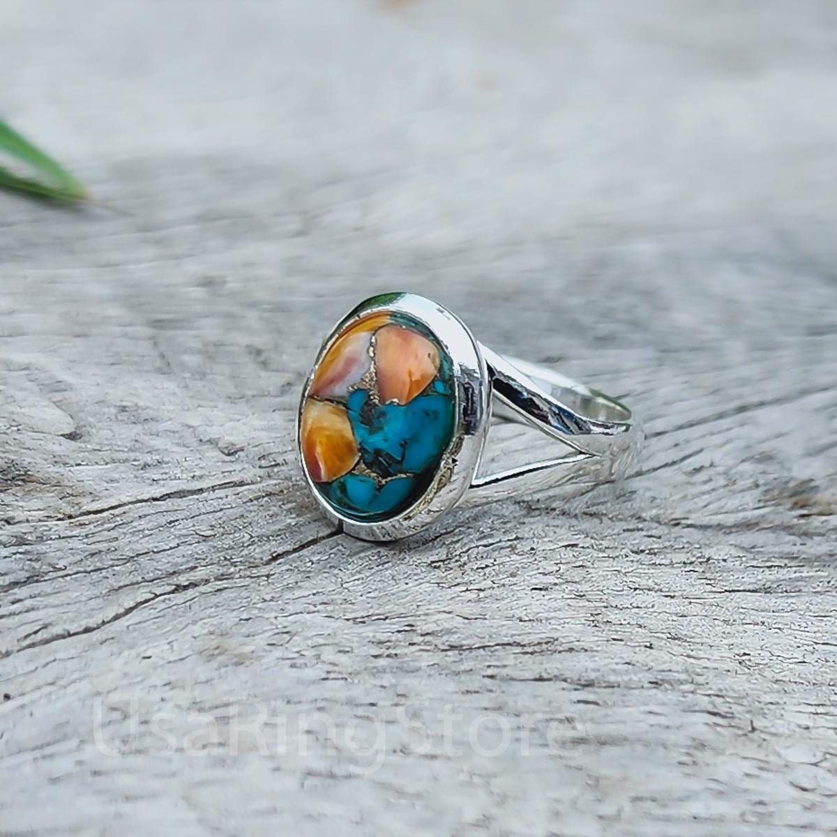 Spiny Oyster Copper Turquoise Ring: 925 Sterling Silver Statement