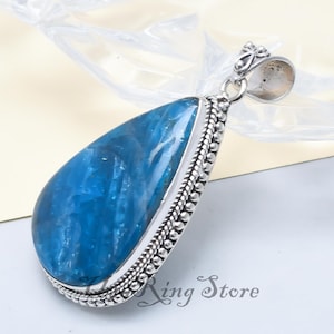Neon Apatite Pendant • 925 Sterling Silver Handmade Necklace with Apatite Gemstone • Dainty Jewelry Gift for Her