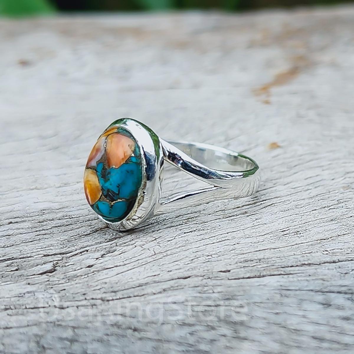アクセサリー Turquoise SpinyOysterShell silver ring Spiny Oyster Copper Turquoise Ring: 925 Sterling Silver Statement