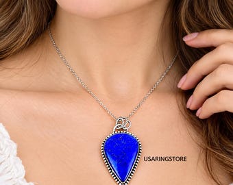 Handmade Lapis Lazuli Gemstone 925 Sterling Silver Handmade Pendant