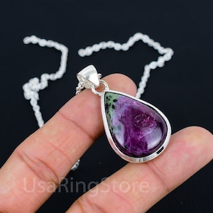 Ruby in Zoisite Pendant, 925 Sterling Silver Pendant, Ruby in Zoisite Handmade Pendant, Natural Ruby Pendant Jewelry, Gift For Sister