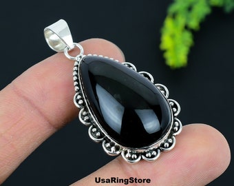 Colgante de ónix negro: plata de ley 925, joyería bohemia hecha a mano
